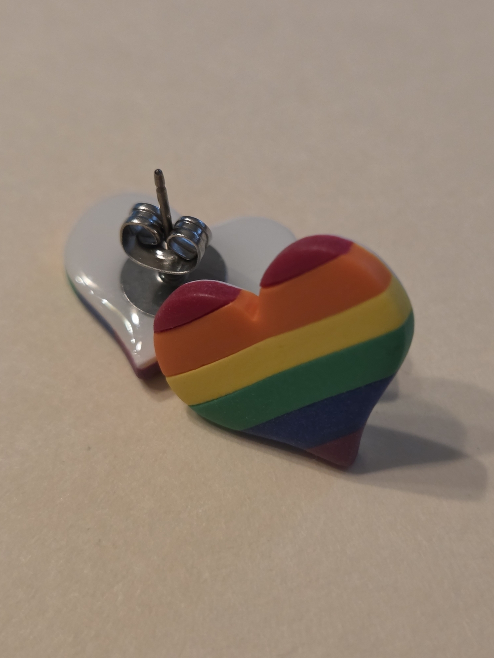 Heart Stud Earrings in Rainbow Stripes - Women Jewelry